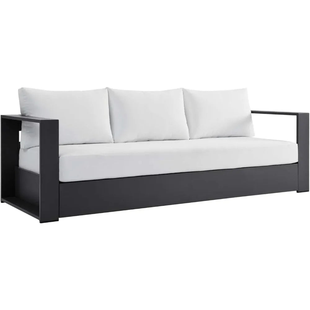 Gray White Aluminum Outdoor Patio Sofa, Modern All-Weather Garden Lounge Furniture for Terrace