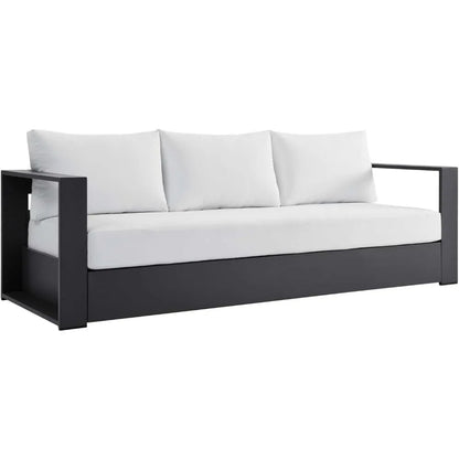 Gray White Aluminum Outdoor Patio Sofa, Modern All-Weather Garden Lounge Furniture for Terrace