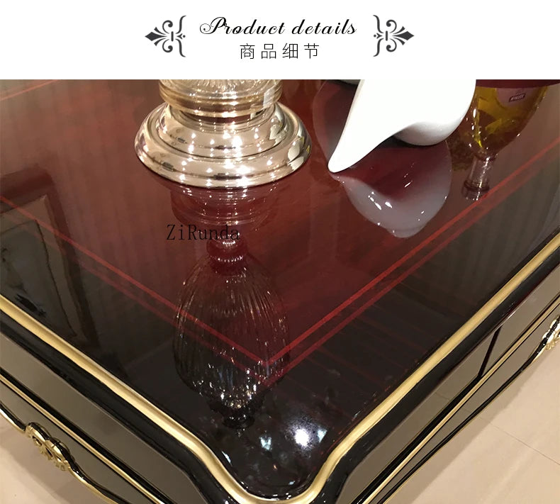 Living room coffee table Luxury solid wood carved living room coffee table side table Ebony color complete furniture
