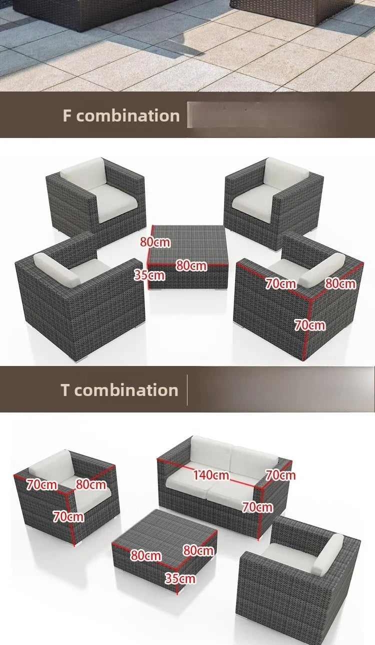 Outdoor sofa combination courtyard garden balcony rattan table and chairs terrace waterproof and sun protection outdoor