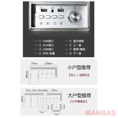 a48 Italy Genuine Leather Sectional Sofa with Bluetooth Speaker,Functional Headrest,Massage Chaise | L Shape Corner Couch