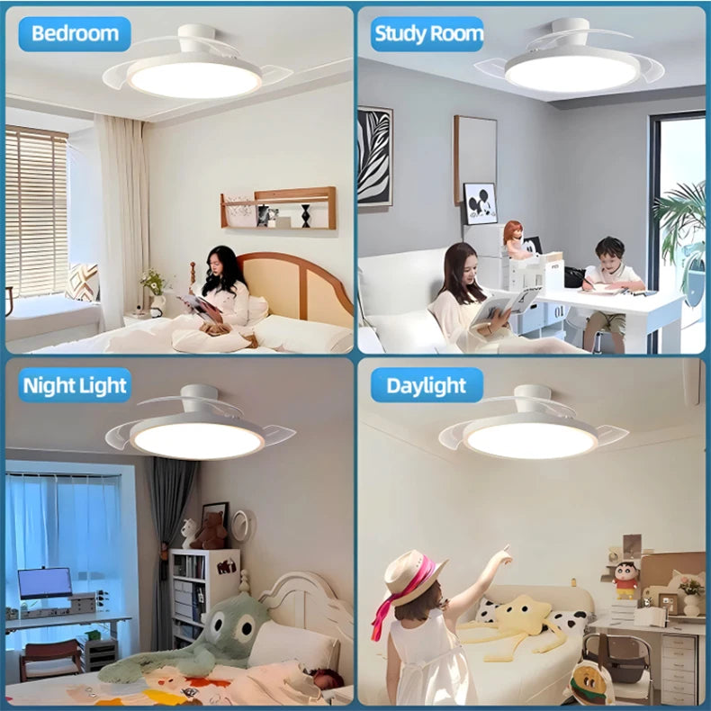 New ultra-thin chandelier fan LED Invisible ceiling fan with light 3 folding blades Pendant Light kitchen living room office