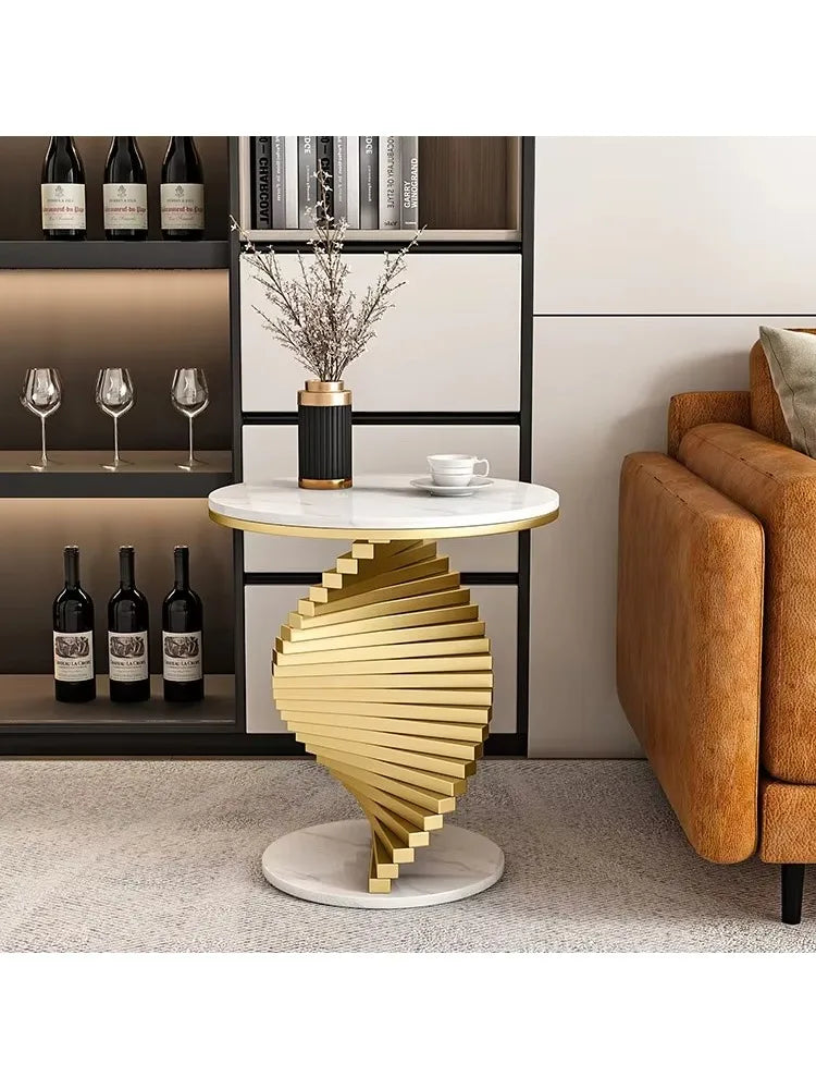 Italian style light luxury living room sofa marble edge several creative balcony metal coffee table