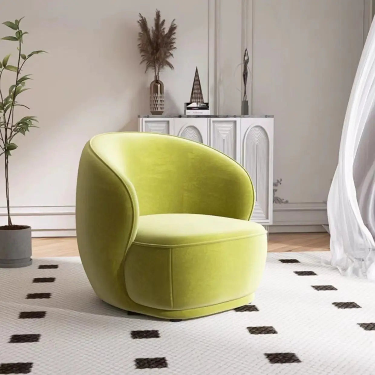 PU Leather Accent Armchair, Modern Round Club Chair for Living Room or Bedroom, Upholstered Single Sofa Seat for Small Spaces