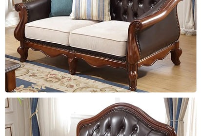 4*American all-solid wood leather sofa European double triple retro modern simple