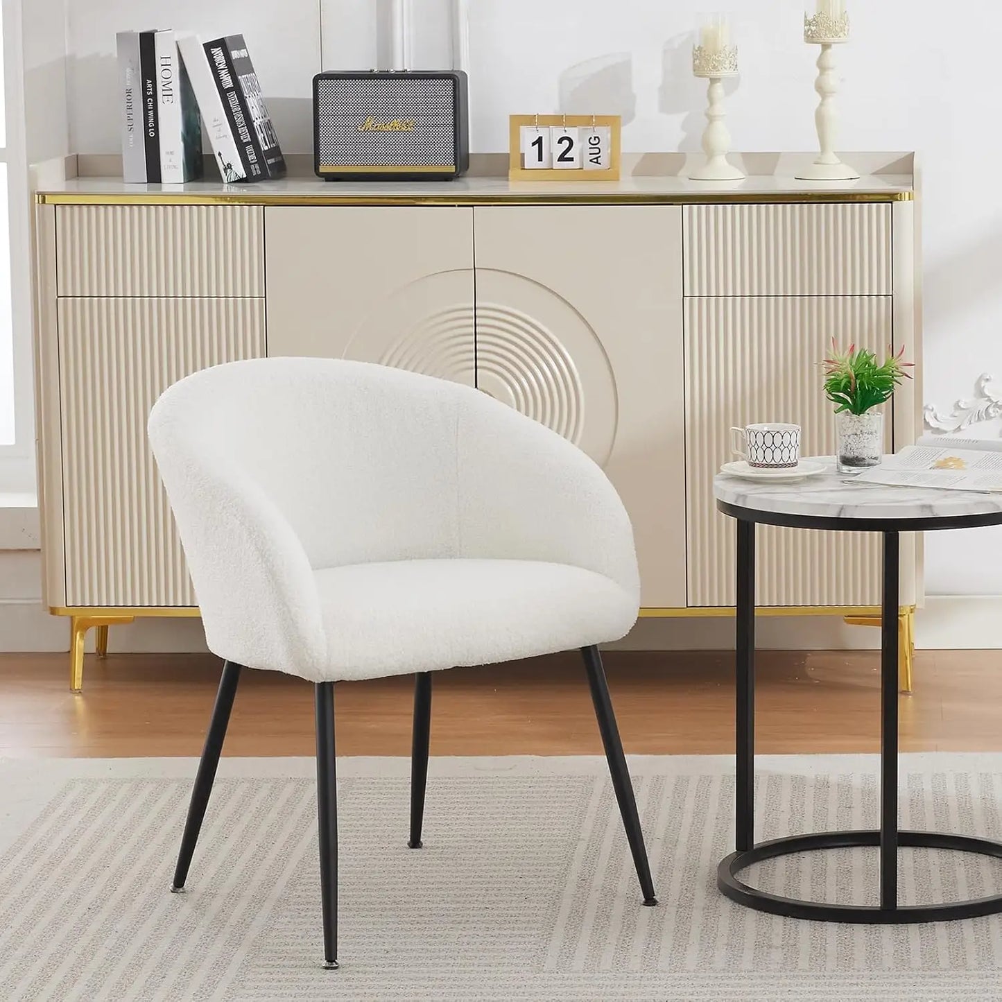 Modern Small Accent Chair, Comfy Sherpa Makeup Vanity Chair with Metal Legs, Decorative Chair no Wheels for Living, Customized