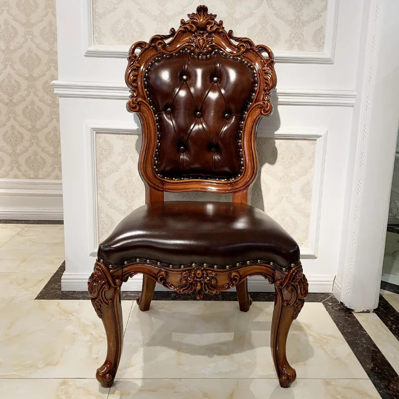 European-style all-solid wood dining table and chairs, living room, luxury villa home square table, French glass dining table