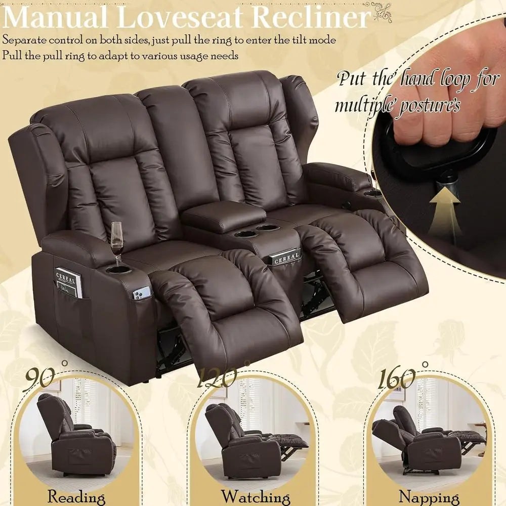 66 Manual Reclining Loveseat for RV with Storage, Cup Holders, and Pillows - Ideal for Compact Living Spaces