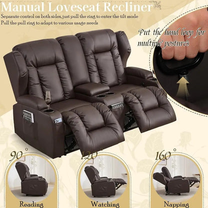 66 Manual Reclining Loveseat for RV with Storage, Cup Holders, and Pillows - Ideal for Compact Living Spaces