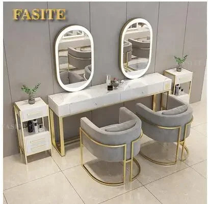 Barber shop mirror table, net red beauty salon, hair ironing and dyeing belt lamp, mirror hair salon, fashion style, double-side
