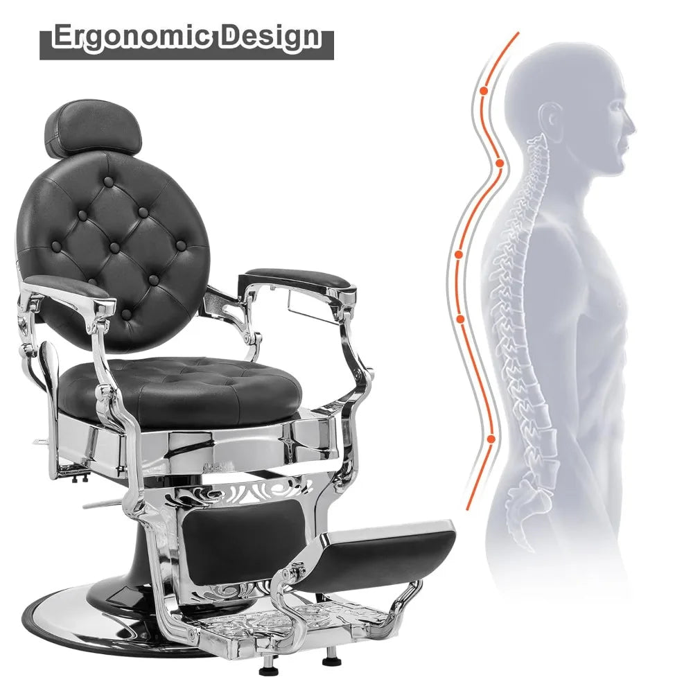 Heavy Duty Vintage Recline Barber Chair Hydraulic with Headrest,Supports up to 700lbs & 360°Rotatable,Professional Salon Beauty
