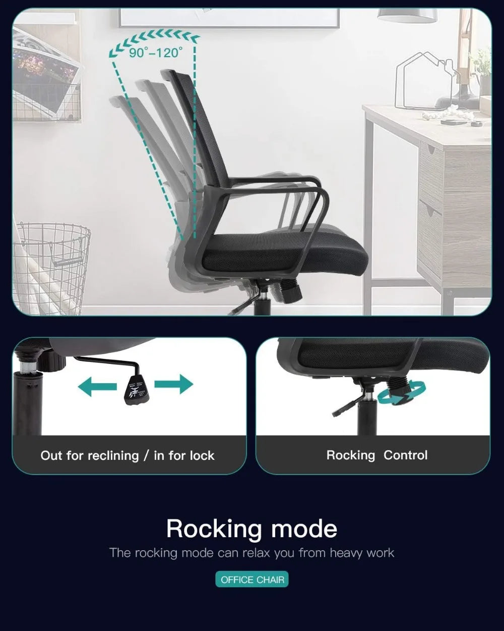 Ergonomic Office Chair with Lumbar Support, Adjustable Height, Breathable Mesh Back, and Smooth Rolling Casters
