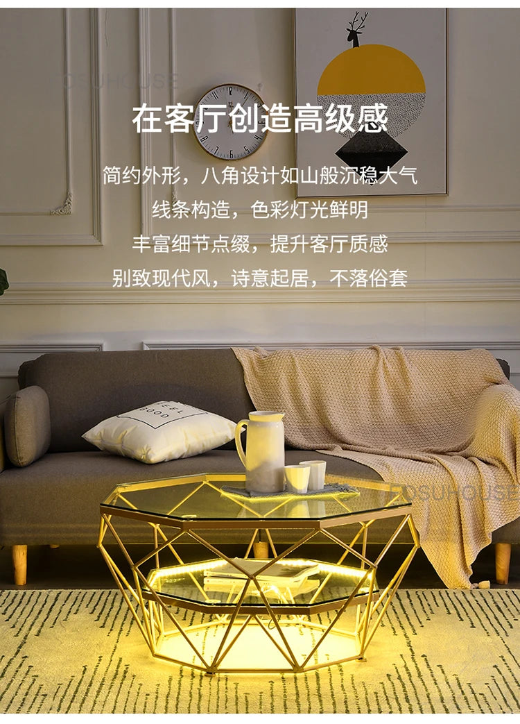Nordic Glass Living Room Coffee Tables Light Luxury Modern Toughened Glass Bedroom Corner Table Iron Coffee Table Home Furniture