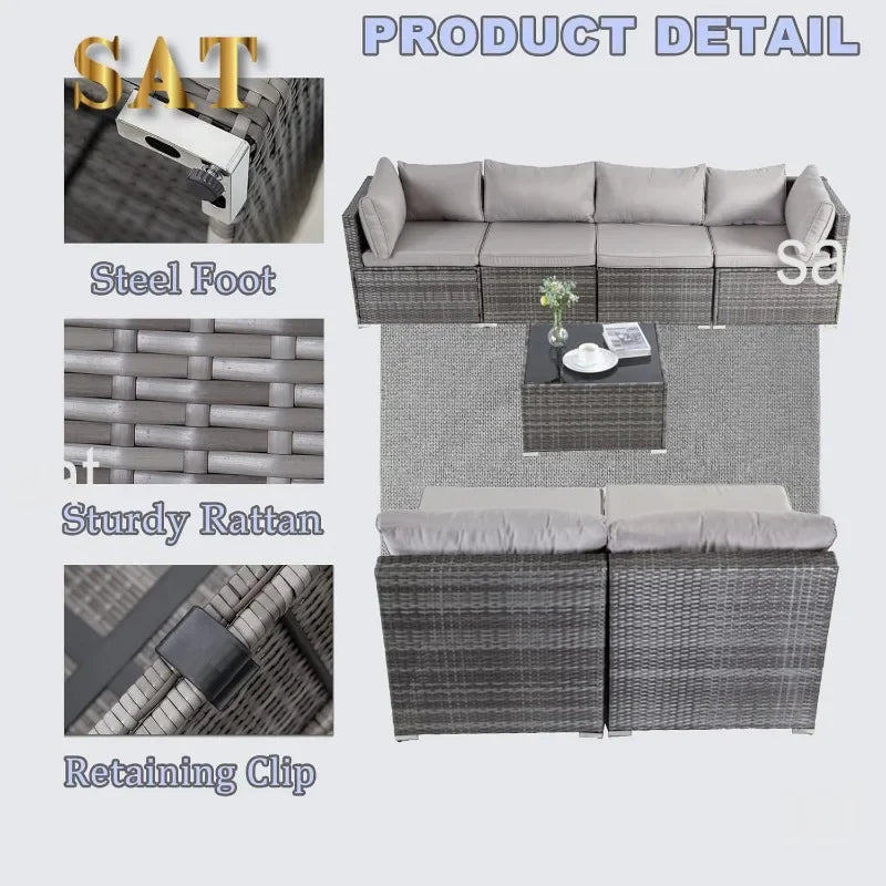 --Wicker Outdoor Sectional Sofa SetPE Rattan Patio Conversation Set WithCushions And Coffee Tablefor Outside,Garden,Poolside,Por