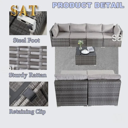--Wicker Outdoor Sectional Sofa SetPE Rattan Patio Conversation Set WithCushions And Coffee Tablefor Outside,Garden,Poolside,Por