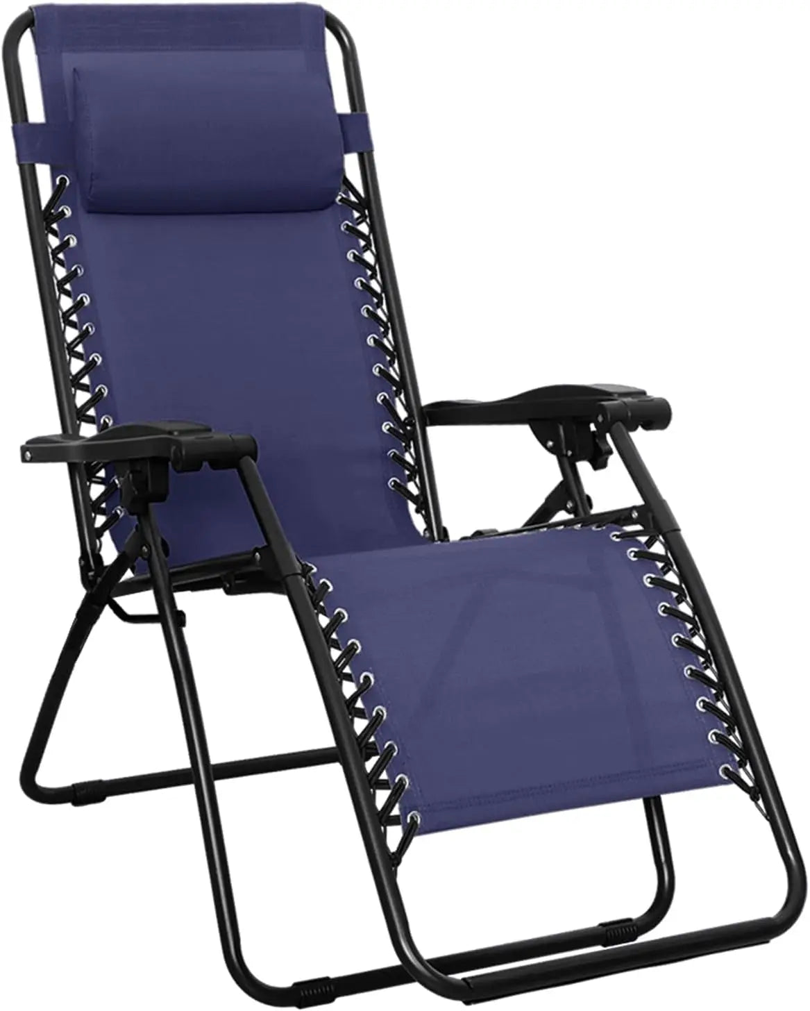 Outdoor Patio Zero Gravity Lounge Chair with Pillow, Folding Reclining Adjustable, Blue 26"