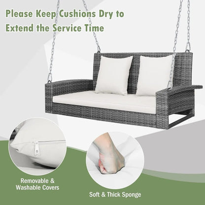 #For Heavy Duty 800 LBS Wicker Hanging Porch Swing with Cushions & Chains,  Outdoor Rattan Swing Bench for Garden, Yard&