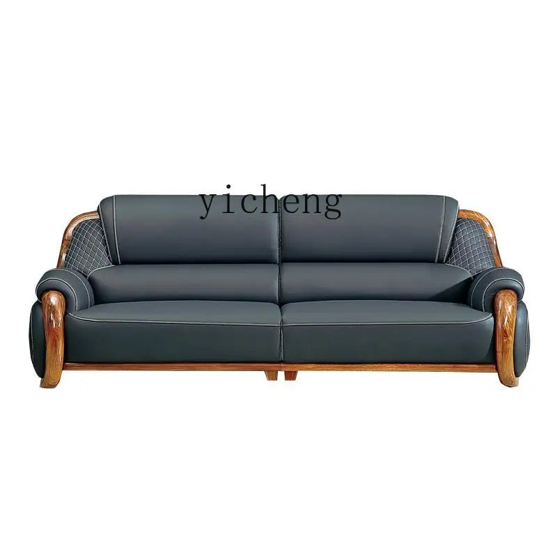 FY Ebony Wood Genuine Leather Sofa Solid Wood Sofa Living Room New Model
