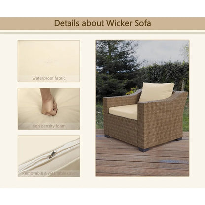 Patio Conversation Set Rattan Outdoor 6 Piece, Sectional Furniture Sofa Set, Wicker Couch with Coffee Table and Cushions for Poo