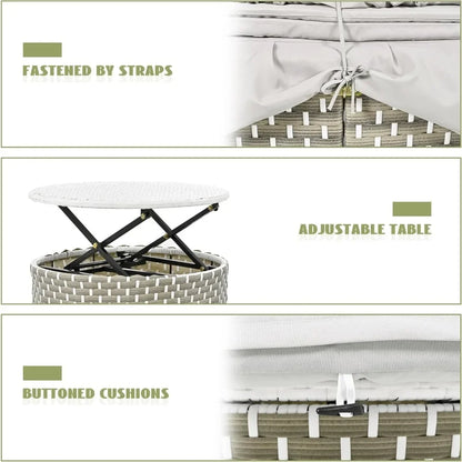 %a Patio Rattan Sunbed with Retractable Canopy, Round Outdoor Sectional Sofa Set with Separate Seating,liftable Table and Remov