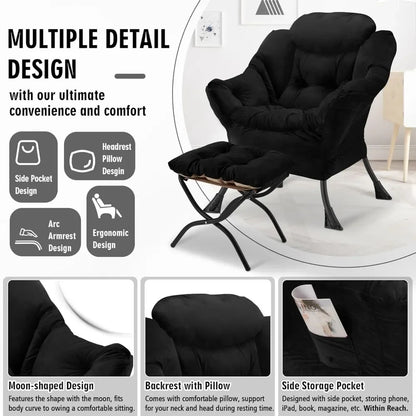 "elegant reclining chair and ottoman, comfortable sofa chair with footrest, spacious reading chair for bedrooms and living space