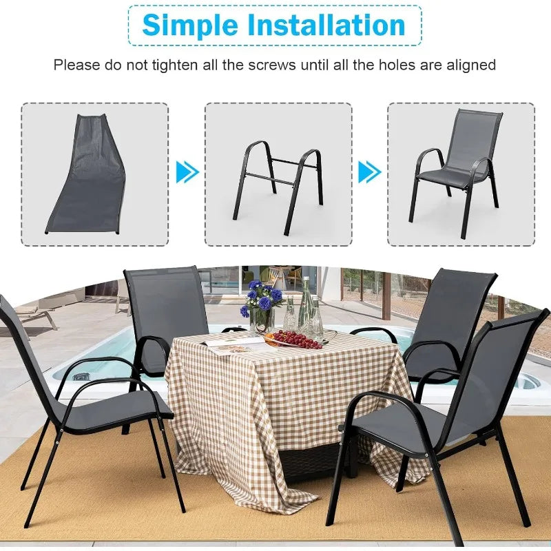 Patio Dining Chairs Set of 4, Outdoor Stackable All Weather Heavy Duty Dining Chairs Set with Armrests, Support 330 LBS