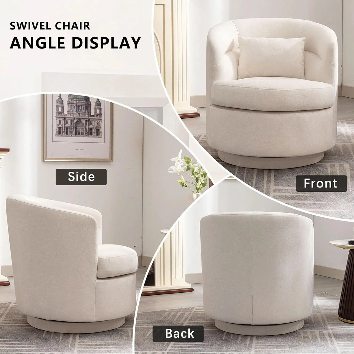360° Swivel Barrel Chair Set 2 Comfy Upholstered Armchair with Pillow Living Room Bedroom Reading, Customized