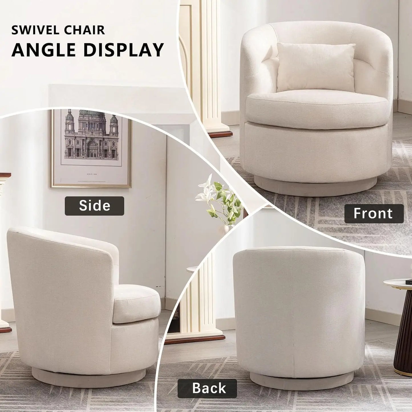 360° Swivel Barrel Chair Set 2 Comfy Upholstered Armchair with Pillow Living Room Bedroom Reading, Customized