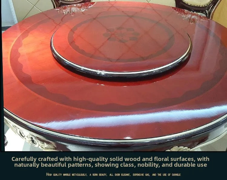 European Style Marble Dining Table Chair Set All Solid Wood Carved for 6-8 People for Restaurant Small Household Hotel