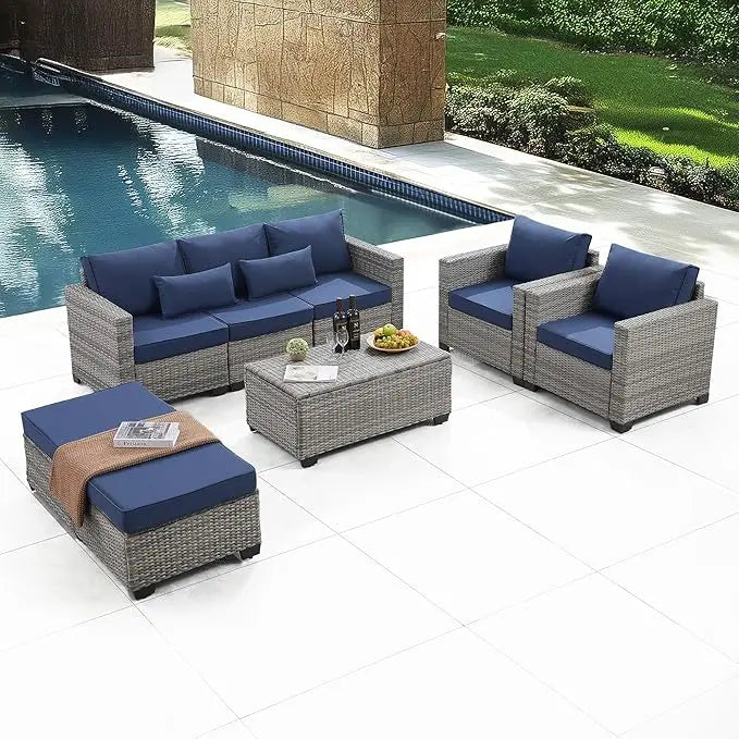 PatioLix 6 Pieces Outdoor Patio Furniture Sets with Furniture Cover, PE Rattan Wicker