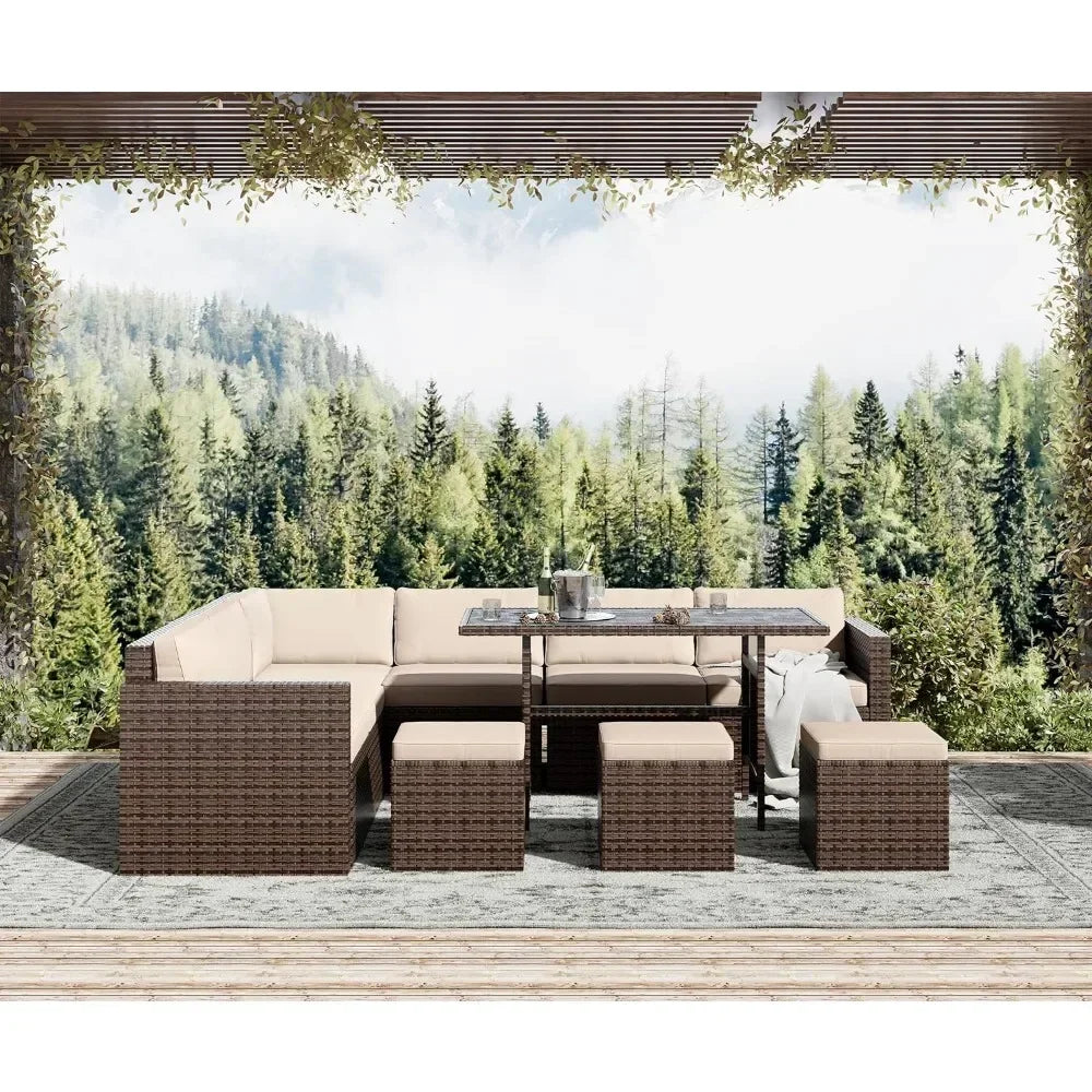 Furniture Set, Outdoor Furniture Patio Sectional Sofa, All Weather PE Rattan Outdoor set with Cushions and Table
