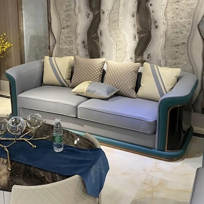 Italian style, light luxury leather, sofa, model room, living room, furniture