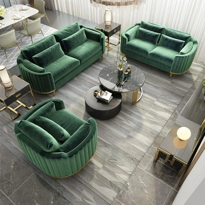 Luxury Couch Living Room Furniture Curved Vanity Home Fabric Sofa Set Gold Stainless Steel Leg Upholstery Velvet Sofas