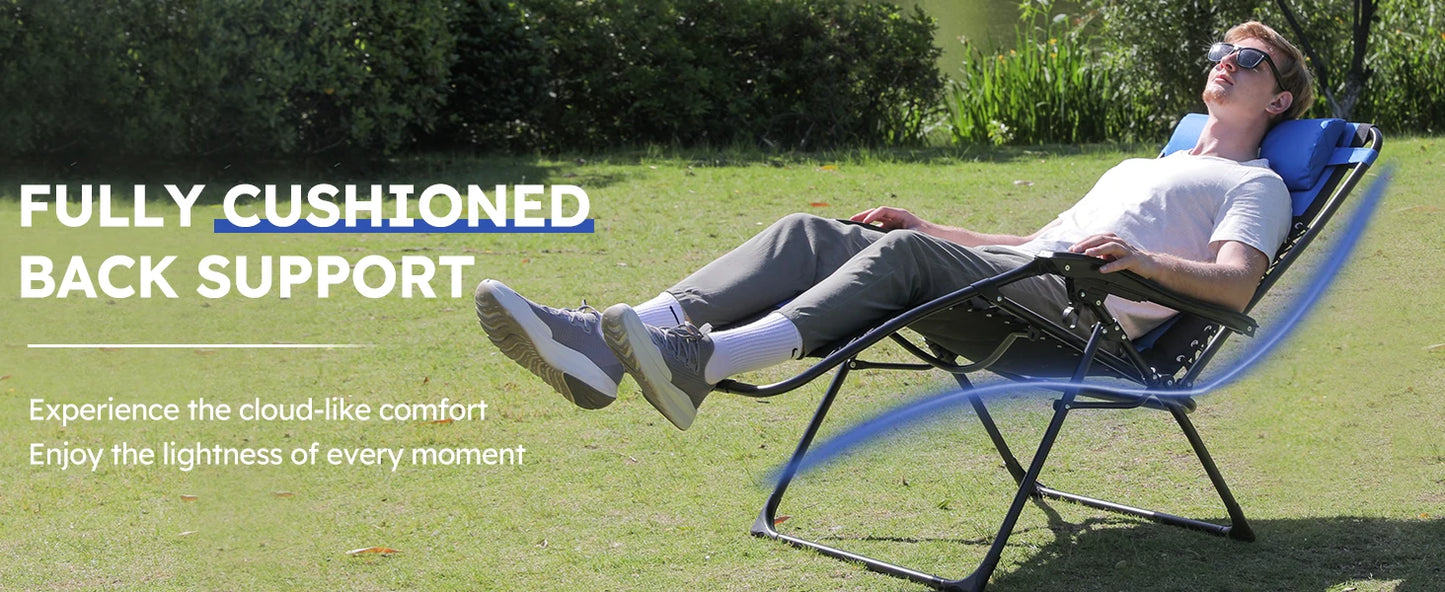 Oversized Padded Zero Gravity Lounge Chair, Foldable Patio Anti Gravity Reclining Chairs Folding Lawn Recliner Support 350 LBS