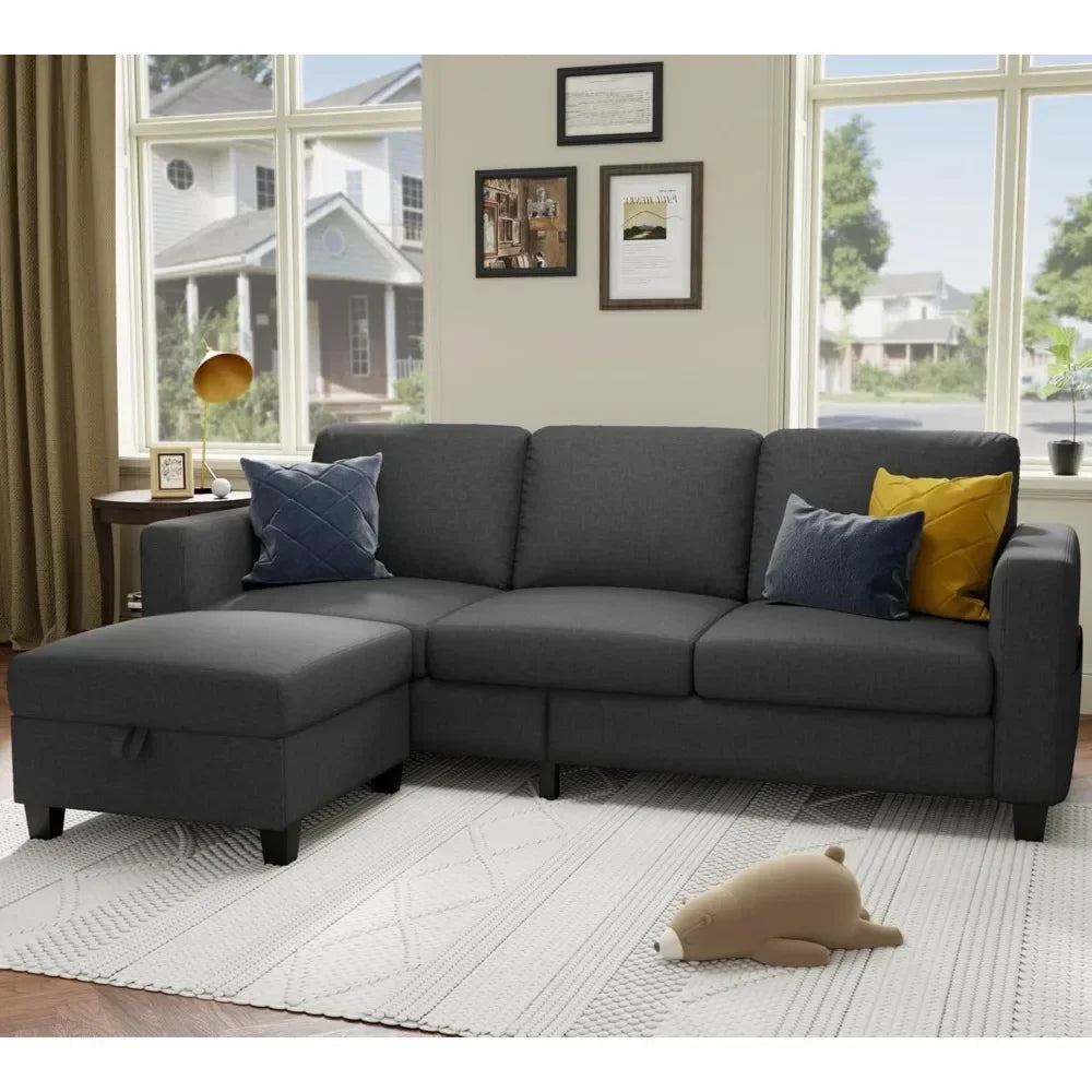L Shaped Sectional Sofa Couch Pet Friendly Modular 3 Seater Convertible Sofas for Living Room Linen