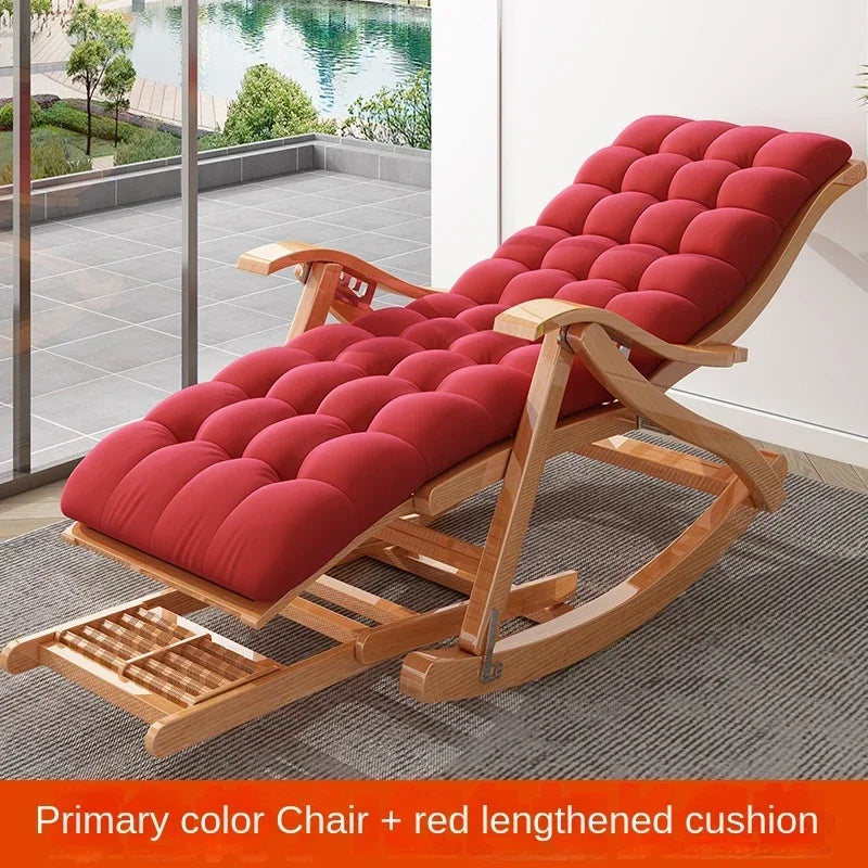 UVR Adult Recliner Folding Rocking Chair Living Room Armchair Bed Office Lunch Break Nap Backrest Stool Bamboo Chaise Longue