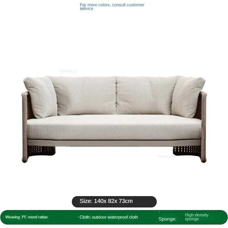 Retro Rattan Outdoor Sofas Luxury Garden Furniture Leisure Home Balcony Patio Set Rainproof and Sunproof Nordic Rope Sofa Chair