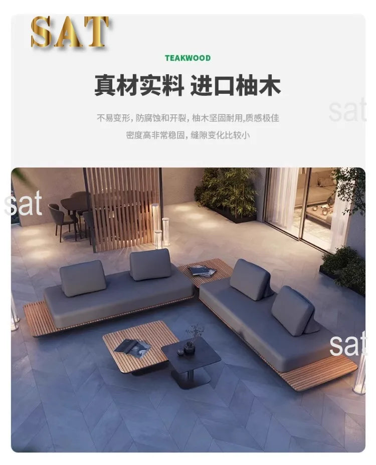 nvModern Simple Outdoor Patio Teak Aluminum Alloy Waterproof Corner Sofa Combination Outdoor Furniture&