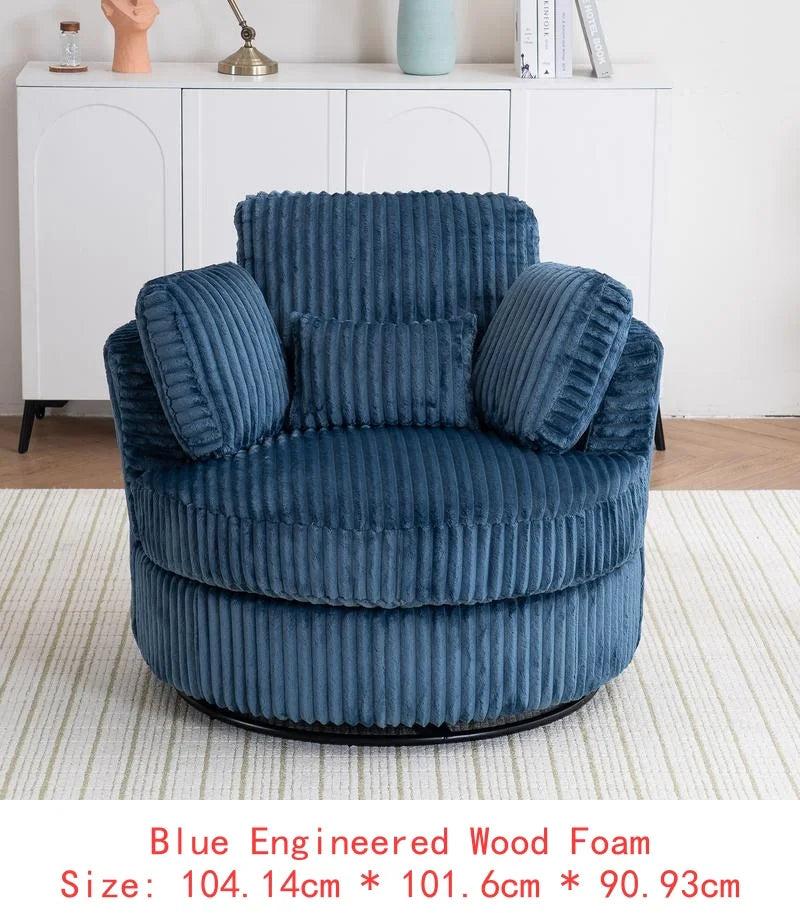 Oversized 360° Swivel Accent Chair, Modern Soft Plush Corduroy Round Barrel Chair for Living Room and Bedroom with Cushions,