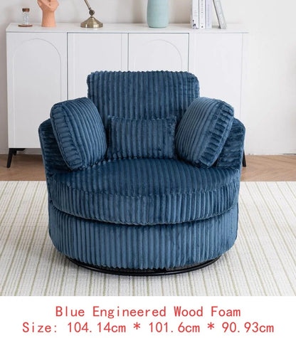 Oversized 360° Swivel Accent Chair, Modern Soft Plush Corduroy Round Barrel Chair for Living Room and Bedroom with Cushions,