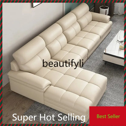 G80 Leather sofa modern simple living room first layer cowhide combination latex straight row corner