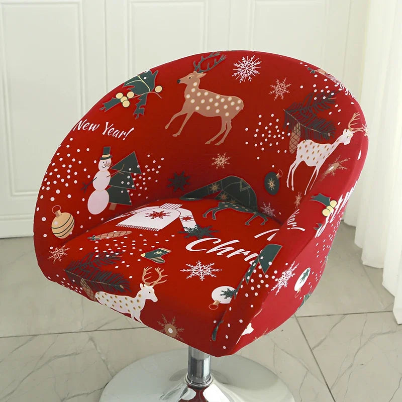 Elastic Bar Low Back Chair Cover Semi-Circular Print Elastic Living Room Bedroom Restaurant Hotel Dining Dustproof Chair Cover