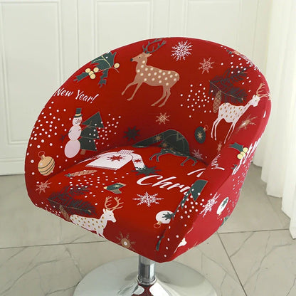 Elastic Bar Low Back Chair Cover Semi-Circular Print Elastic Living Room Bedroom Restaurant Hotel Dining Dustproof Chair Cover