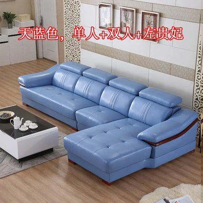 Leather combination living room modern simple leather art large and small apartment corner first layer cowhide sofa