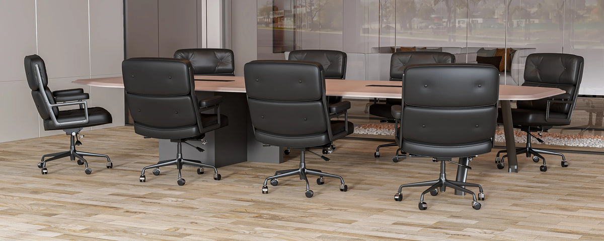 Ergonomic Office Chair Genuine Leather with Aluminum Arms and Wheels for Support Rolling Swivel Business Executive Office Chair