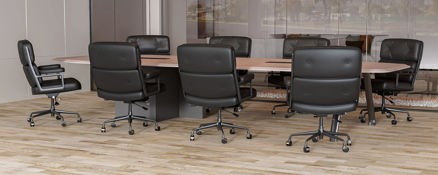 Ergonomic Office Chair Genuine Leather with Aluminum Arms and Wheels for Support Rolling Swivel Business Executive Office Chair