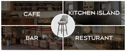 2PCS Chenille  Adjustable Height Swivel Bar Stools with Back, Modern Tall Barstools For Kitchen Island, Dining Room, Cafe