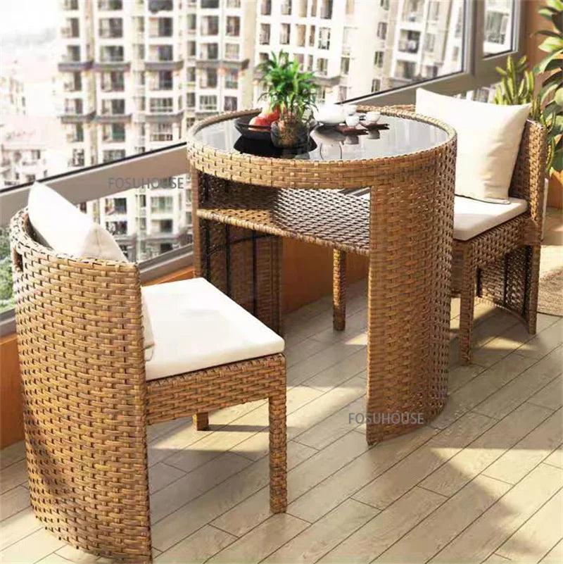 Outdoor Leisure Storage Rattan Tables and Chairs Outdoor Table and Chairs Rattan Chairs Three-piece Set Balcony Coffee Tables