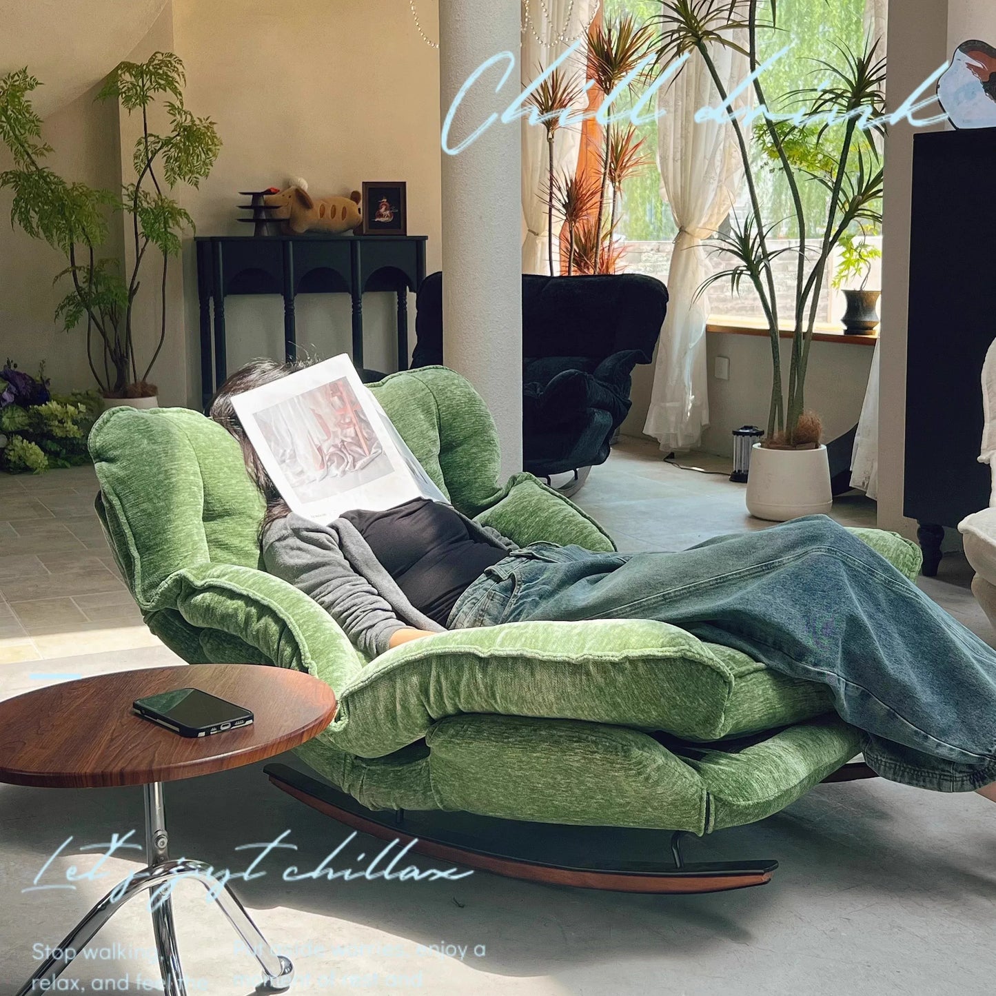 Lazy Sofa Chair, Rocking Chair Foldable and Adjustable Single Sofa, Leisure Chair for Balcony Perfect for Napping Rocking Chair