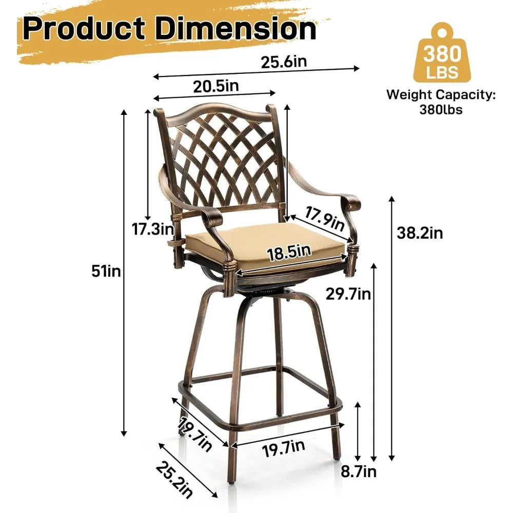 Outdoor Swivel Bar Stools Set of 2, Cast Aluminum All-Weather Patio Bar Height Chairs, Patio Bar Dining Chairs Outdoor Swivel P